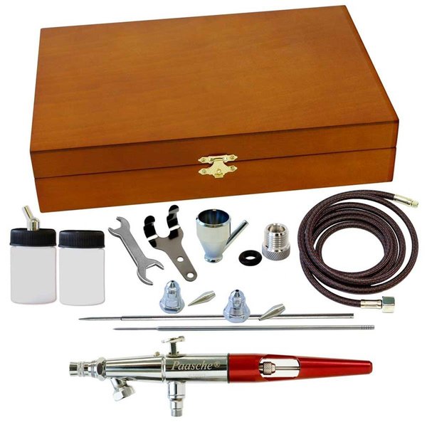 Paasche Airbrush Co Wood Box Set with Vlstpro & All Three Heads VLST-3WC